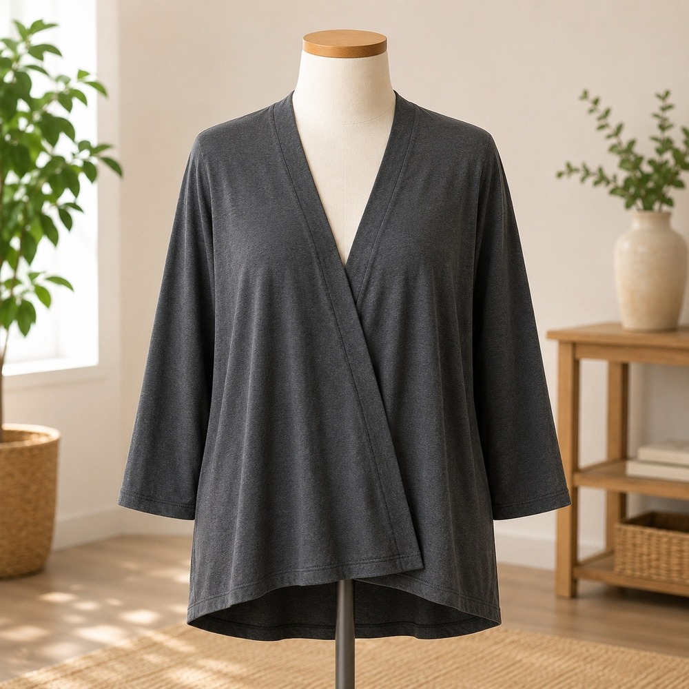 D&Co. Essentials Cardigan Womens L Gray Open Front 3/4 Sleeve Knit Layering‎ Top